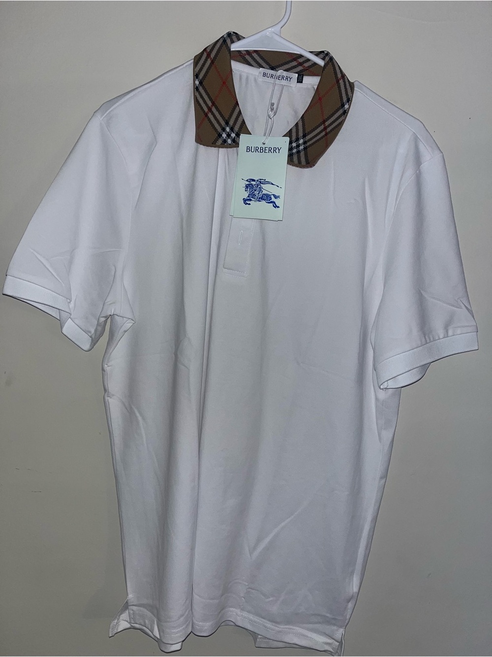 Burberry White Polo Shirt with Signature Vintage Check Collar